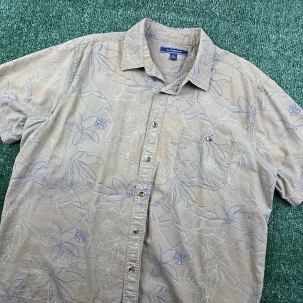 Croft & Barrow Mens XL Tan Floral Short‎ Sleeve Button Up Shirt Tropical Casual